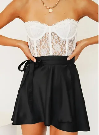 Women's Summer Wrap High Waist Solid Color Ruffle Short Mini Skirts Black 