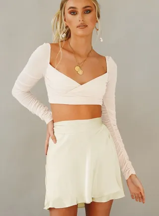 Women's Summer Wrap High Waist Solid Color Ruffle Short Mini Skirts Beige 