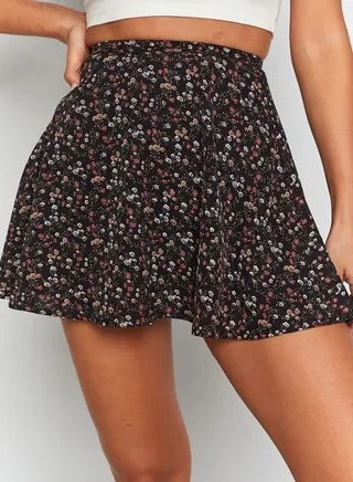 Women's Summer Wrap High Waist Floral Printed Ruffle Skirt Short Mini Umbrella Zipper Skirts Black Mix 