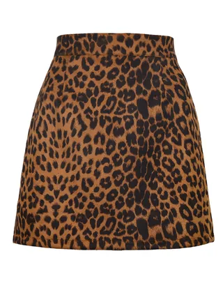 Women's Hip Wrap High Waist Leopard Print Zipper Short Mini Skirts Side Slit Pencil Skirt Brown/Black 