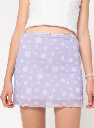 Women's High Waist Hip Wrap Floral Print Short Mini Skirts Bodycon Pencil Skirt Light Purple/White 