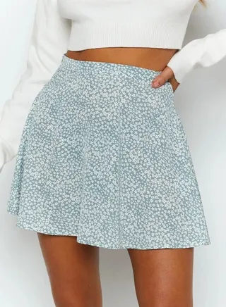 Women's Summer Wrap High Waist Star Printed Ruffle Skirt Short Mini Umbrella Zipper Skirts Blue/White 