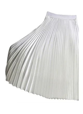 High Waist Elastic Band Maxi Long Pleated Skirt White 