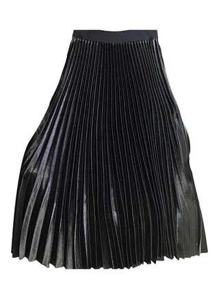 High Waist Elastic Band Maxi Long Pleated Skirt Black 