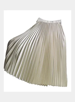 High Waist Elastic Band Maxi Long Pleated Skirt White 