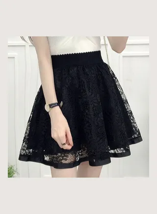 Lace High Rise Mini Skirt Black 