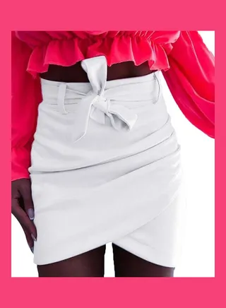 Solid Colour Slim High Waist Bandage Belt Mini Skirt White 