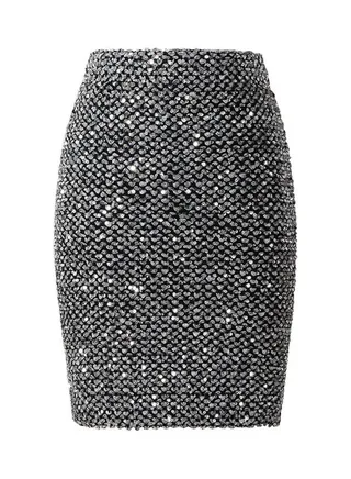Elastic High Waist Mini Skirt Silver 