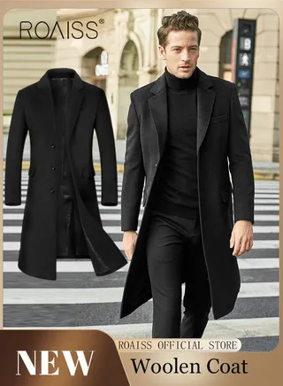 Men's French Coats Single Breasted Trench Coat Slim Fit Notched Collar Thermal Warm Oversized Business Formal Trench Coats Casual Windbreaker Jacket Office Outwear Tops 