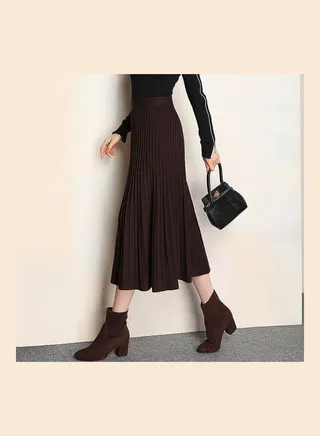 High Waist Solid Skirt Coffee 