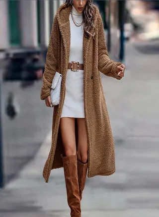 Women's Long Autumn And Winter Solid Color Long-Sleeved Woolen Women's Coat 