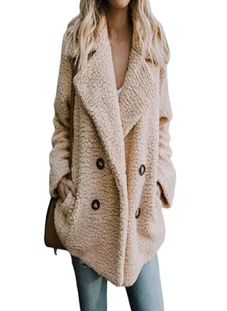 SCIONE Overcoat Solid Coat Women Winter Lapel Loose Outwear Casual Ladies Blend Coat Faux Warm Tops 