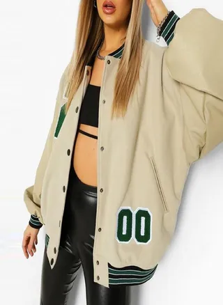 Women 's Vintage Varsit Jacket Long Sleeve Oversized Bomber Coats Letter Print Baseball Jacket  Streetwear 