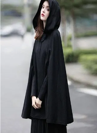 Womens Batwing Sleeve Hooded Overcoat Winter Solid Color Cape Cosplay Cloak Shawl 