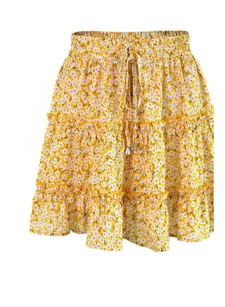 High Waist Floral Printed Skirt Yellow 
