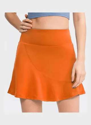 Solid Pattern Ruffled Sport Skirt Orange 