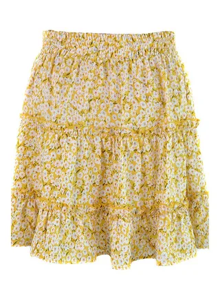 Floral Printed Mini Skirt Yellow/White 