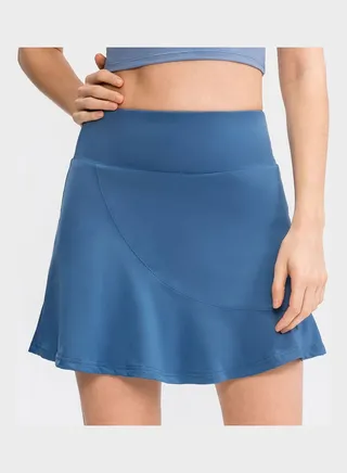 Quick Dry Ruffled Sport Skirt With Pockets Blue 