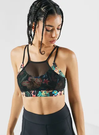 Athletic Mesh Insert Printed Sports Bra