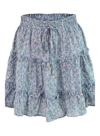 Floral Printed Mini Skirt Blue/White 
