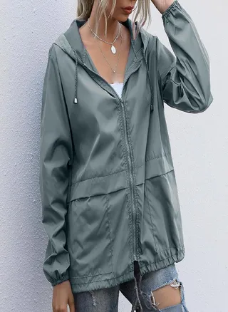 Women Hooded Waterproof Zipper Windproof Waterproof Raincoat Jacket 