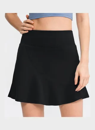 Solid Pattern Ruffled Skirt Black 