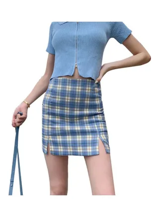 Plaid Mini Skirt Sky Blue 