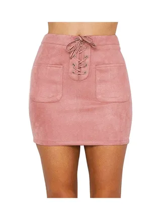 Lace Up High Rise Mini Skirt Pink 