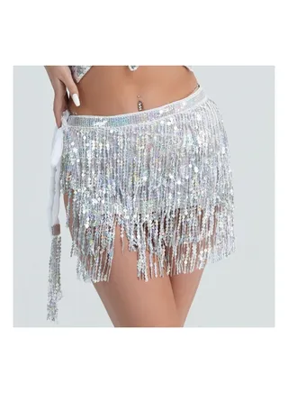 Squality Women Belly Dance Scarf Silver 