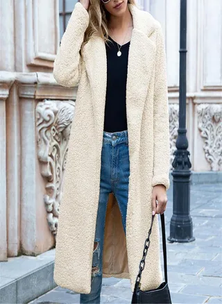 Ladies Fashion Solid Color Long-sleeved Mid-length Lamb Velvet Coat 