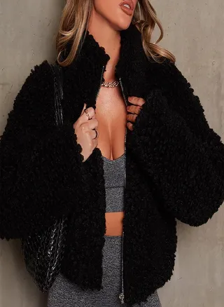 Ladies Casual High-necked Long-sleeved on Lamb Velvet Casual Jacket Top 