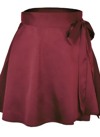 Women's Solid Color Half Skirt High Waist Fashion One-piece Lace-up Short Skirt Chiffon Satin Wrap Skirt 
