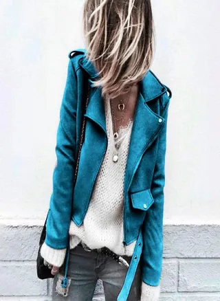 Women's Casual Autumn Faux Suede Slim Zippers Coat Short Cool Motorcycle Jacket 