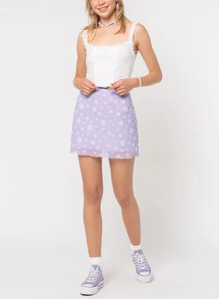 Women's Fashion Printed Gauze High-waisted Double-layer Slim Short Skirt 