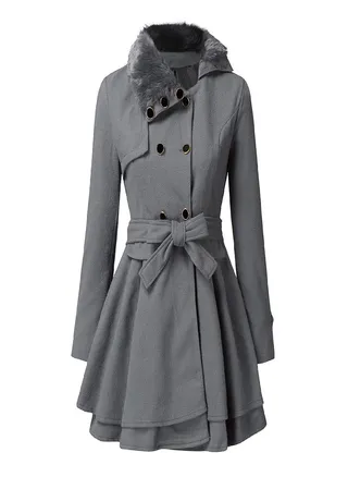 Women's Fashion Lapel Double-Breasted Thick Wool Trench Casual Coat Jacket 