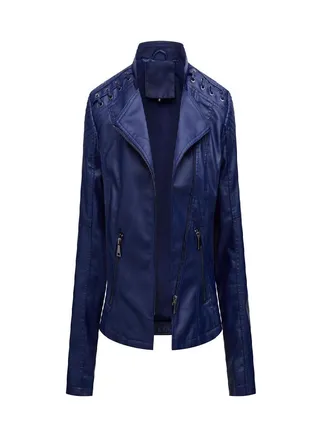 Women's  Autumn and Winter Faux Leather Jacket Women's Short Jacket Lapel Slim Thin Leather Coat Women's Motorcycle Suit 