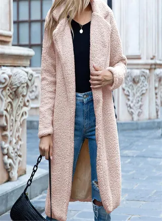 Ladies Fashion Solid Color Long-sleeved Mid-length Lamb Velvet Coat 