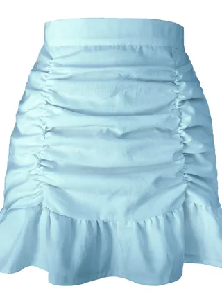 Women's Solid Color Pleated Ruffled Edge Zipper Skirt High Waist Fishtail Short Skirt 