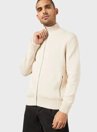 Zipped Cotton Cardigan