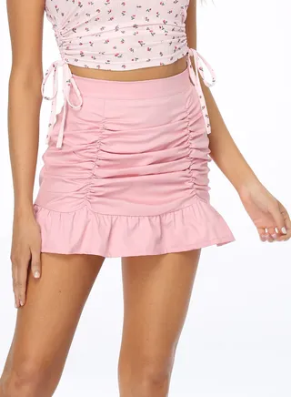 Women's Solid Color Pleated Ruffled Edge Zipper Skirt High Waist Fishtail Short Skirt 