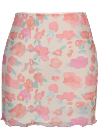 Women's Fashion Printed Gauze High-waisted Double-layer Slim Short Skirt 