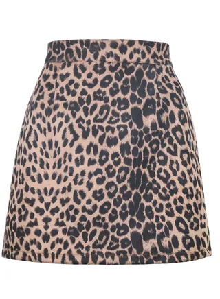 Women's Fashion Slim Leopard Print High Waist Zipper Autumn And Winter A-Line Short Skirt 