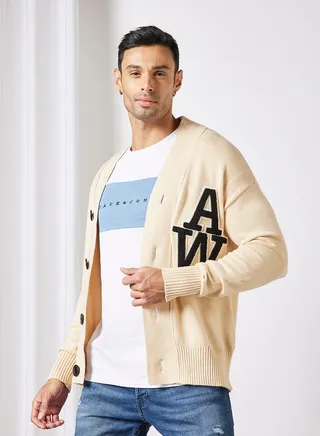 Logo Knitted Cardigan Ivory Cream 