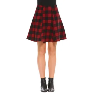 High Waist Plaid A-Line Woolen Skirt Red 