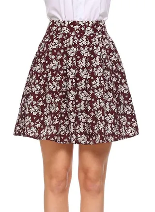 Casual Prints High Waist A-Line Pleated Hem Skirt Red 