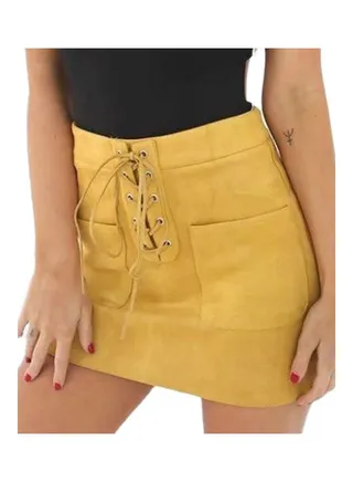 Lace Up High Rise Mini Skirt Yellow 