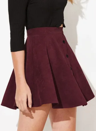 Women's Solid Color Corduroy Autumn And Winter Half Skirt Fashion Sweet Single Row Button High Waist Umbrella Skirt 