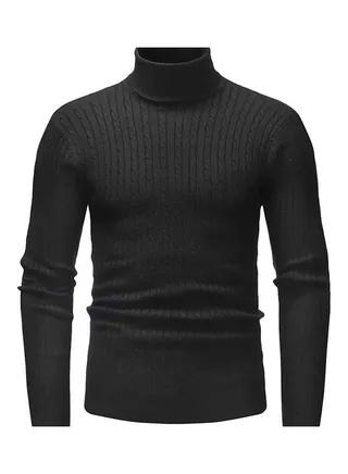 Men Autumn Winter Casual Long Sleeved Turtleneck Sweater Top Black 