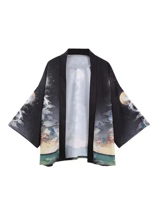 Chinese Style Dragon Kimono Loose Shirt Black 
