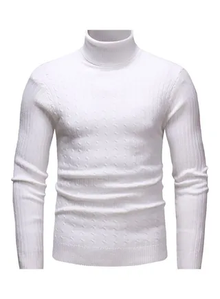 Autumn Winter Casual Long Sleeved Turtleneck Sweater Top white 